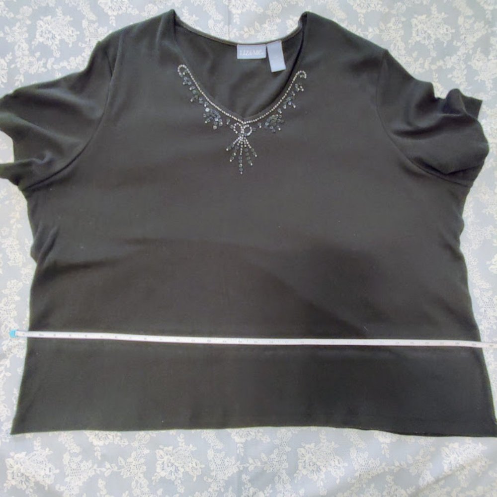 Liz & Me Short Sleeve Black Top, Stretch Knit, Sequins Beads, Sz 4X, *Like New* - Picture 8 of 9